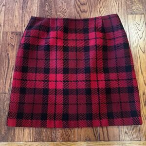Vintage Eddie Bauer Skirt Womens 14 Wool Blend Black Red Plaid Academia Preppy